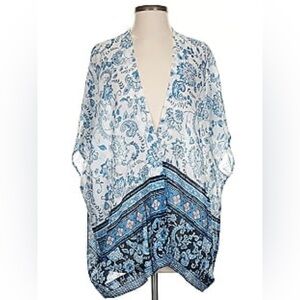 LOFT Blue and White Paisley Kimono, Duster, Swim Coverup, Bohemian Size M/L